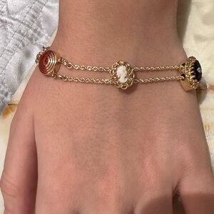 RICHARD KLEIN 14k Diamond real solid Gold Bracelet with Black onix cameo